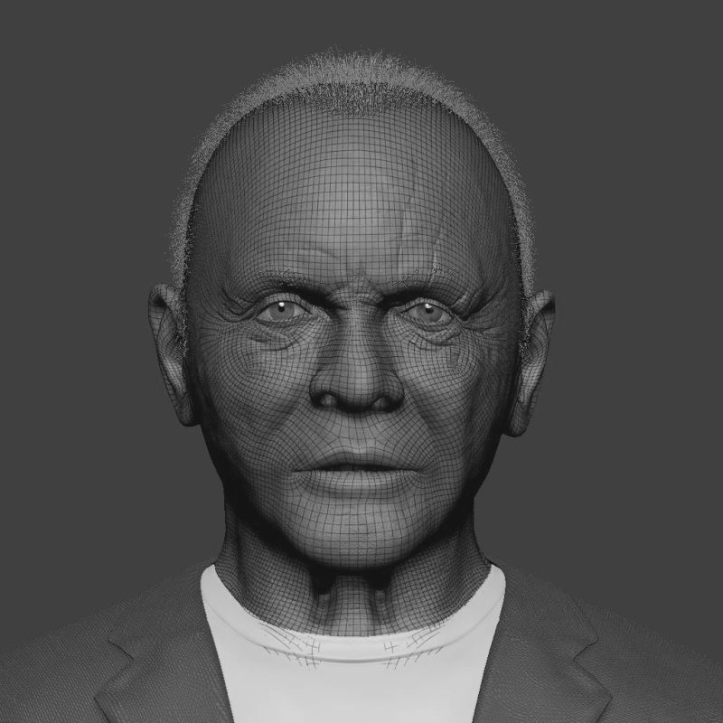 トポロジーが表示された老人の顔のＣＧ正面